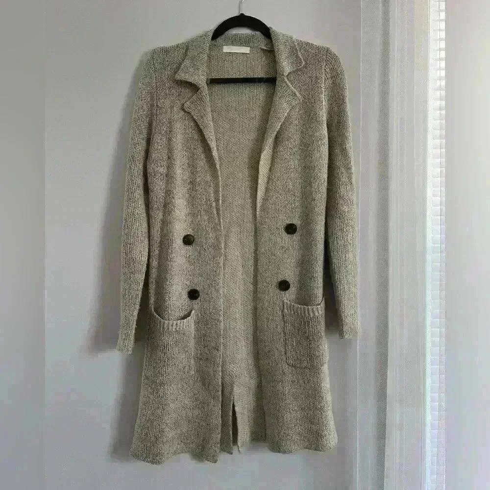 Sugar Rose Casual Open Front Notched Collar Patch Pocket Sweater Cardigan